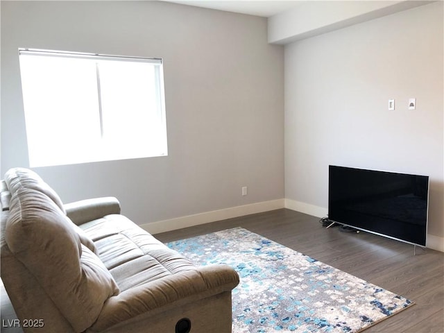 living room with baseboards and wood finished floors