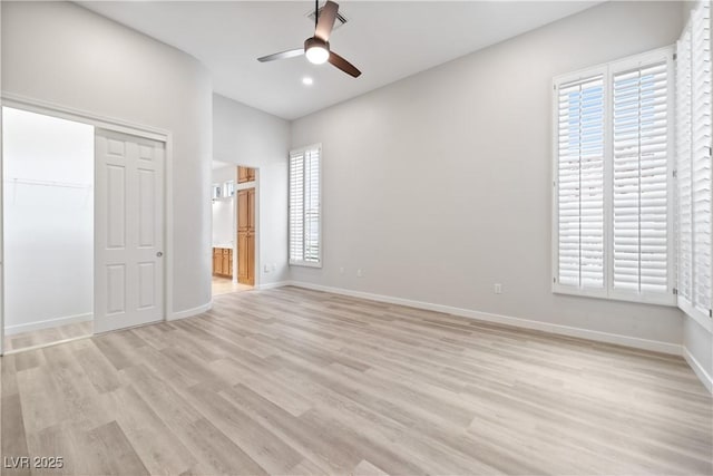 2742 Darby Falls Dr, Las Vegas, NV 89134 - unfurnished bedroom with light wood-style floors, baseboards, a ceiling fan, a closet, and recessed lighting