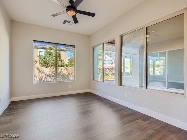 3008 Barrett Springs Ave, Henderson, NV 89044 - spare room featuring a ceiling fan, baseboards, visible vents, and dark wood-style floors