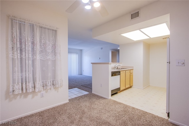 8070 W Russell Rd Unit 1028, Las Vegas, NV 89113 - kitchen with dishwasher, light colored carpet, and ceiling fan