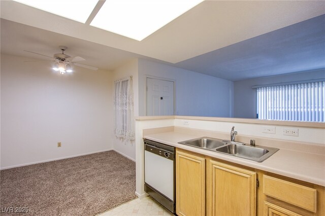 8070 W Russell Rd Unit 1028, Las Vegas, NV 89113 - kitchen featuring dishwasher, ceiling fan, light countertops, and light carpet