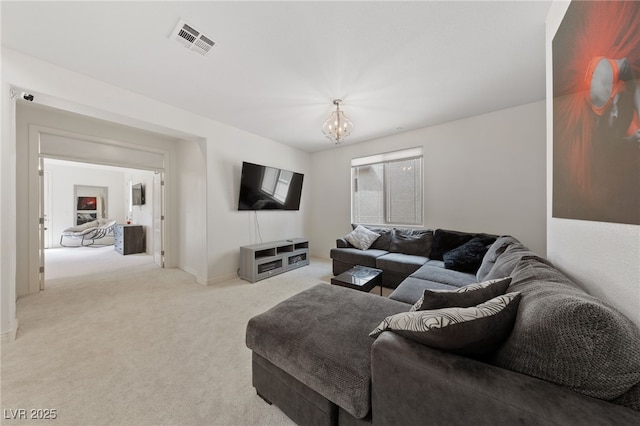 2606 Marvel Astoria St, Henderson, NV 89044 - carpeted living area with a chandelier, baseboards, and visible vents