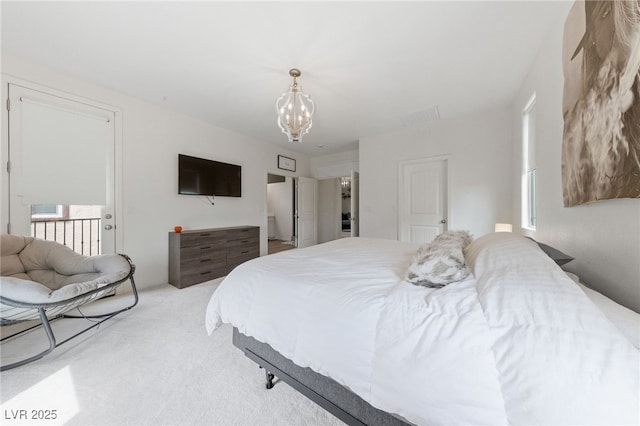2606 Marvel Astoria St, Henderson, NV 89044 - bedroom featuring carpet floors, a chandelier, multiple windows, and visible vents