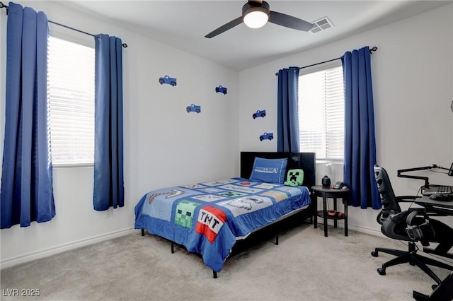 242 Polaris Ridge Ave, Henderson, NV 89011 - bedroom with visible vents, carpet flooring, baseboards, and a ceiling fan