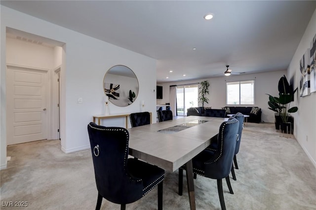 242 Polaris Ridge Ave, Henderson, NV 89011 - dining space with baseboards, light carpet, recessed lighting, and a ceiling fan