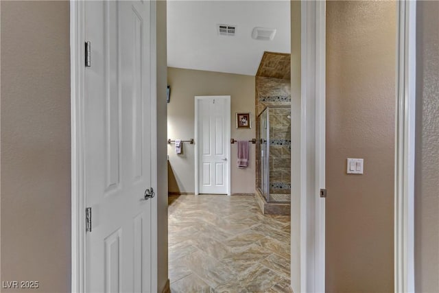 full bath featuring visible vents and a stall shower