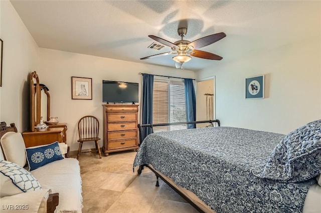 bedroom featuring ceiling fan and visible vents