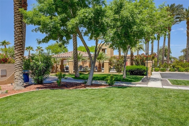 view of property's community with a lawn