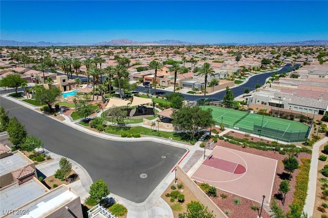 aerial view featuring a residential view and a mountain view