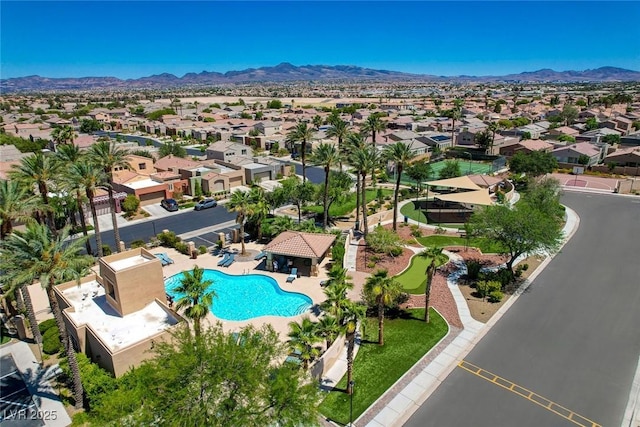 aerial view with a residential view and a mountain view