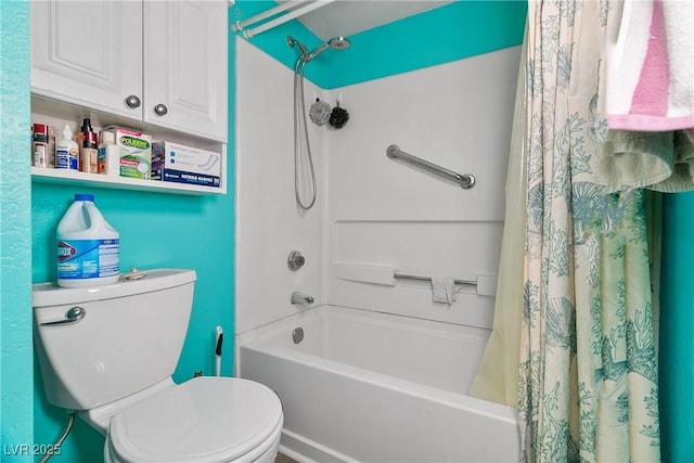 full bathroom featuring shower / bath combination with curtain and toilet