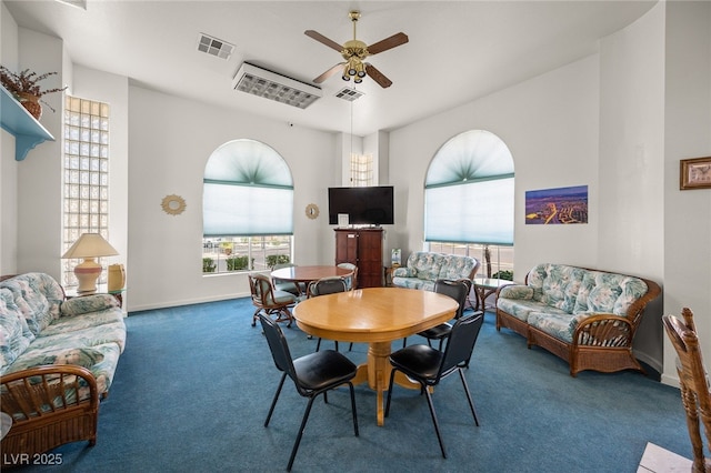 3550 Bay Sands Dr Unit 2101, Laughlin, NV 89029 - carpeted dining room with plenty of natural light, a ceiling fan, and visible vents