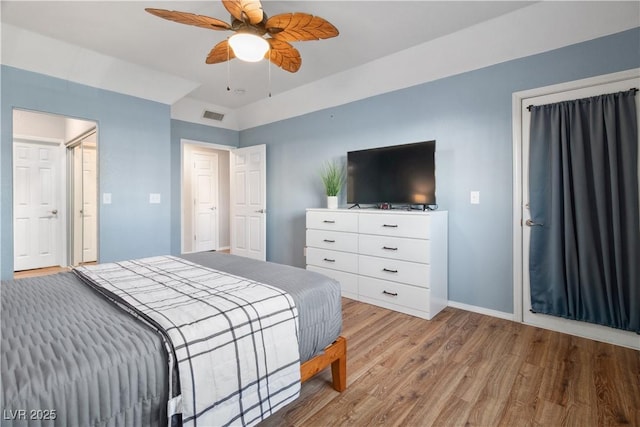3550 Bay Sands Dr Unit 2101, Laughlin, NV 89029 - bedroom featuring baseboards, a ceiling fan, wood finished floors, and visible vents