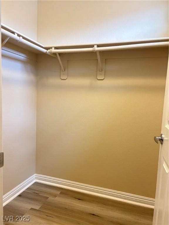 walk in closet with wood finished floors