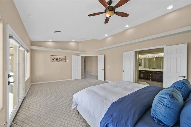 bedroom featuring recessed lighting, baseboards, and visible vents