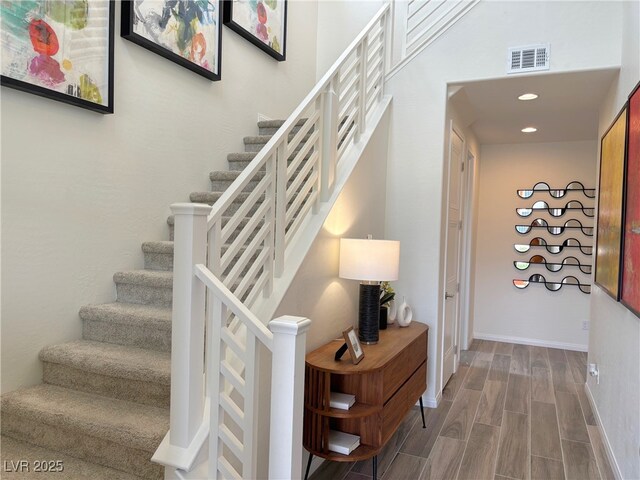 929 Hunter Shores Ave, North Las Vegas, NV 89084 - stairway with wood finished floors, recessed lighting, and baseboards