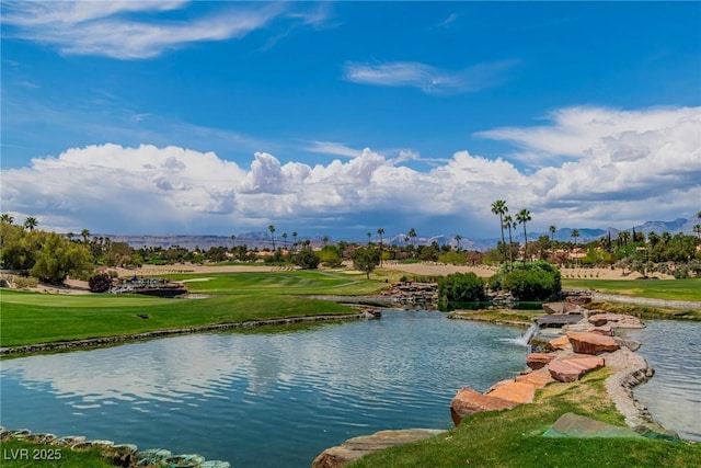 view of water feature with a mountain view and golf course view