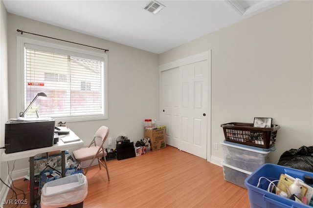 office area featuring wood finished floors