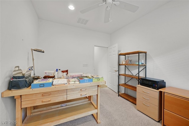 7908 House Sparrow St, North Las Vegas, NV 89084 - office space featuring light colored carpet, ceiling fan, and visible vents