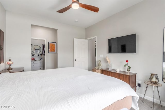 bedroom with baseboards and ceiling fan