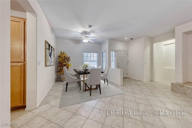 2056 Oliver Springs St, Henderson, NV 89052 - dining area with ceiling fan, light tile patterned floors, and recessed lighting