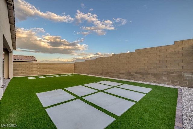 view of yard with a patio and a fenced backyard