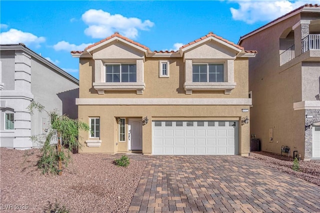 6142 Kelson Creek Ct, Las Vegas, NV 89118 - traditional-style house featuring a garage, stucco siding, driveway, and a tile roof