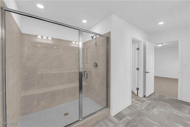 6142 Kelson Creek Ct, Las Vegas, NV 89118 - full bath featuring baseboards, a stall shower, and recessed lighting