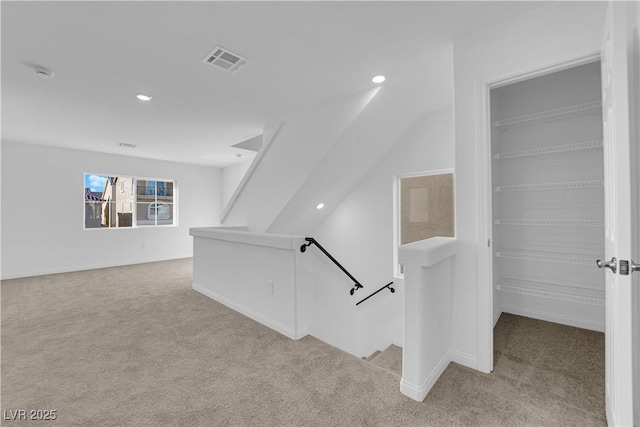 6142 Kelson Creek Ct, Las Vegas, NV 89118 - staircase featuring recessed lighting, visible vents, and carpet