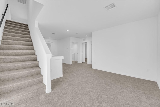 6142 Kelson Creek Ct, Las Vegas, NV 89118 - staircase featuring recessed lighting, visible vents, and carpet