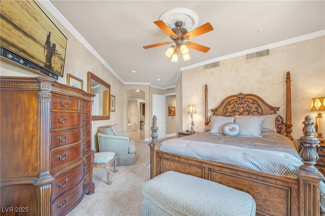 20 Via Mantova Unit 306, Henderson, NV 89011 - carpeted bedroom featuring crown molding and arched walkways