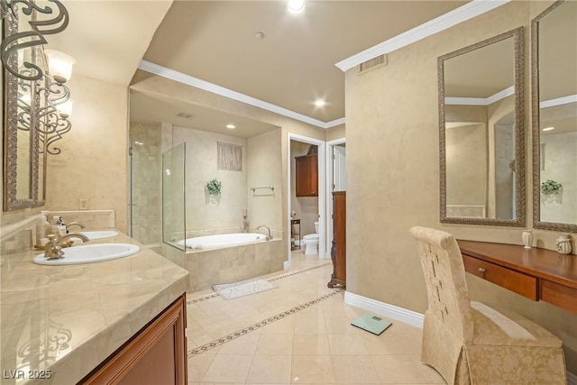 20 Via Mantova Unit 306, Henderson, NV 89011 - bathroom featuring tile patterned floors, toilet, a garden tub, a shower stall, and vanity