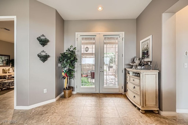 2110 King Mesa Dr, Henderson, NV 89012 - entryway with french doors, baseboards, recessed lighting, and light tile patterned floors
