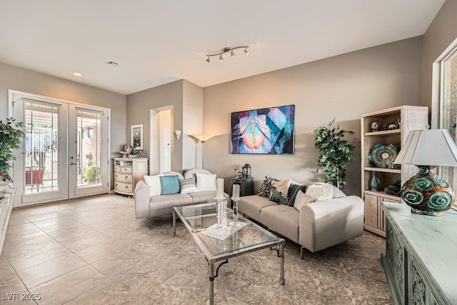 2110 King Mesa Dr, Henderson, NV 89012 - living area with french doors, tile patterned floors, and recessed lighting