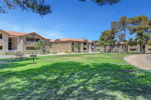 view of property's community featuring a residential view and a yard