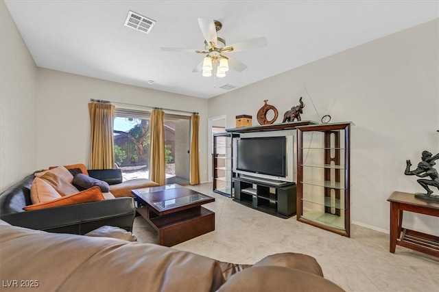 6001 Falconer Ave, Las Vegas, NV 89122 - tiled living room featuring a ceiling fan and baseboards