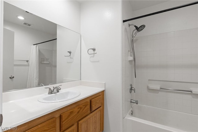 4076 Rocky Beach Dr, Las Vegas, NV 89115 - full bathroom with shower / bath combo with shower curtain, visible vents, and vanity