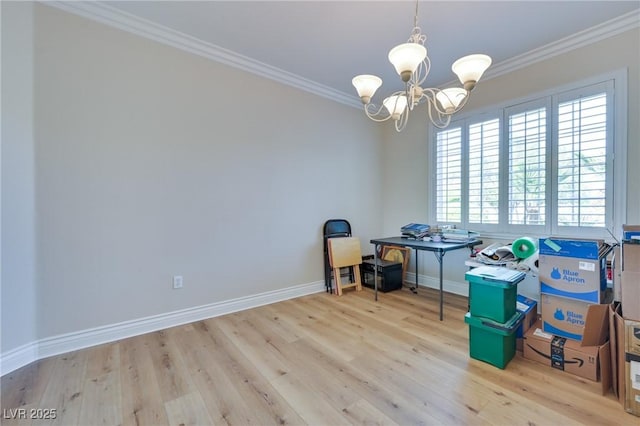 1613 Williamsport St, Henderson, NV 89052 - misc room with ornamental molding, a chandelier, wood finished floors, and baseboards