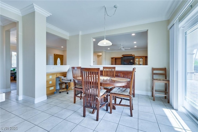 1613 Williamsport St, Henderson, NV 89052 - dining area with plenty of natural light, light tile patterned floors, ornamental molding, recessed lighting, and baseboards
