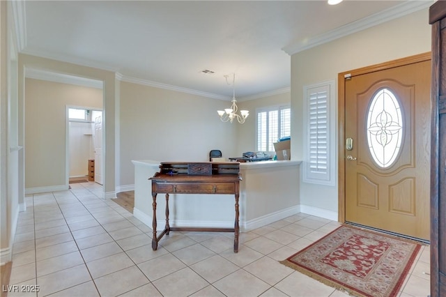 1613 Williamsport St, Henderson, NV 89052 - entryway with healthy amount of natural light, light tile patterned floors, ornamental molding, a chandelier, and baseboards