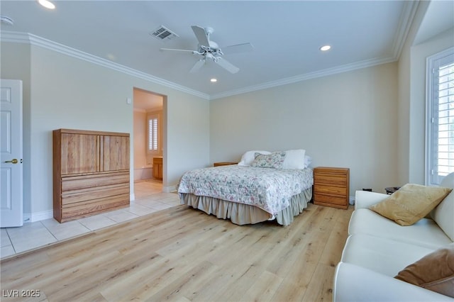 1613 Williamsport St, Henderson, NV 89052 - bedroom with light wood-style flooring, multiple windows, recessed lighting, ornamental molding, and baseboards