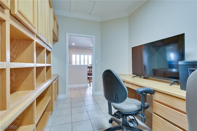 1613 Williamsport St, Henderson, NV 89052 - home office featuring light tile patterned floors, ornamental molding, and baseboards