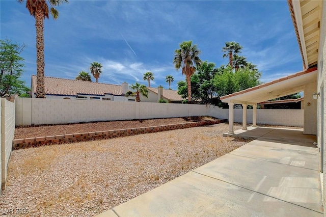 view of yard with a patio area and a fenced backyard