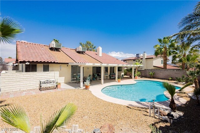 1528 Tonada Way, Las Vegas, NV 89117 - view of pool featuring a fenced backyard, a patio, central AC unit, and a pergola