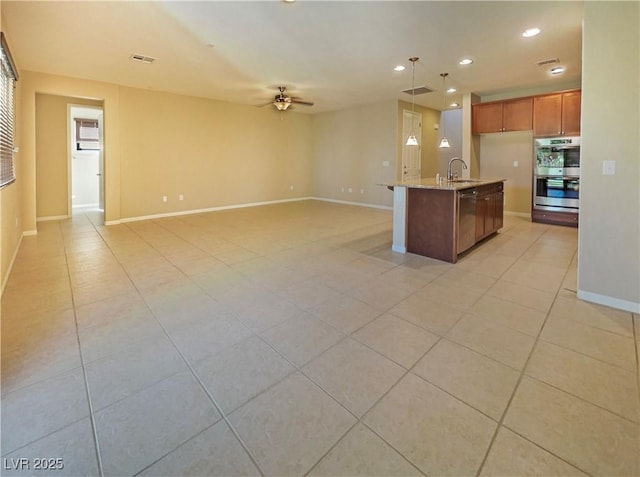 10331 Northern Hills Ave, Las Vegas, NV 89166 - kitchen featuring a sink, stainless steel appliances, visible vents, open floor plan, and a ceiling fan