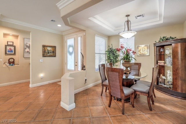 10314 Premia Pl, Las Vegas, NV 89135 - dining space featuring crown molding, baseboards, light tile patterned floors, and visible vents