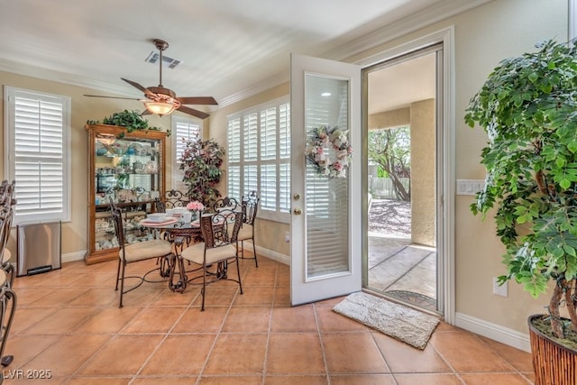 10314 Premia Pl, Las Vegas, NV 89135 - dining area with crown molding, a wealth of natural light, and ceiling fan
