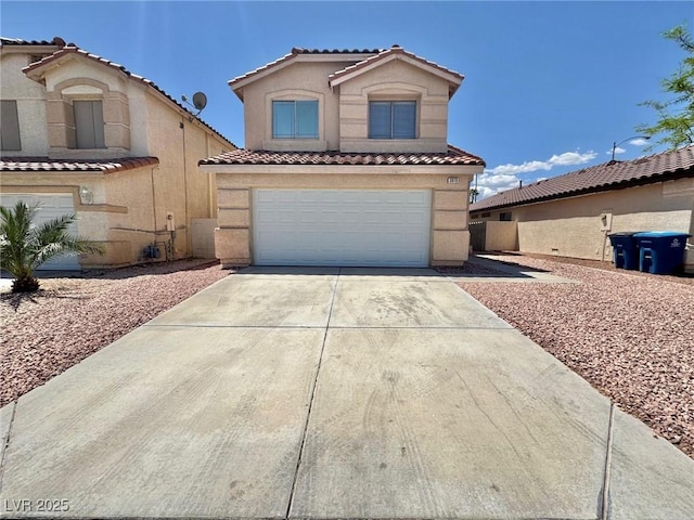 3919 Lilac Haze St, Las Vegas, NV 89147 - view of front facade featuring concrete driveway, a tiled roof, stucco siding, and a garage