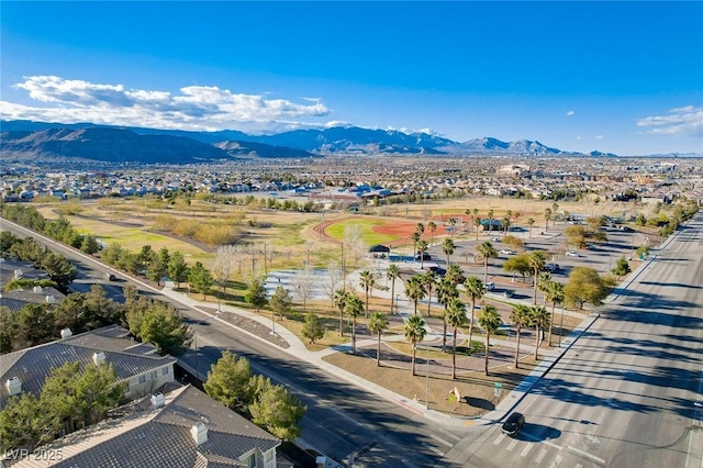 bird's eye view with a mountain view and a residential view