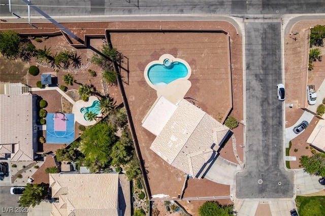 aerial view of a pool area